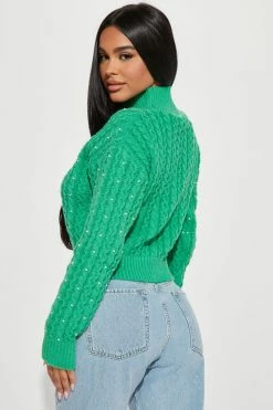 Fashion Nova Clutching My Pearls Sweater - Green Pullovers
