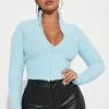 Fashion Nova Party Crasher Zip Up Sweater - Blue