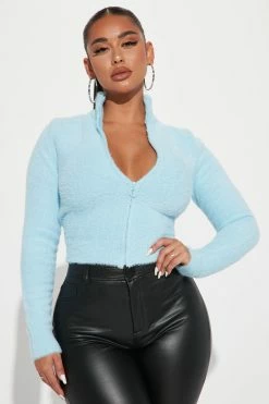 Fashion Nova Party Crasher Zip Up Sweater - Blue