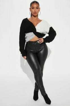 Fashion Nova Got It Twisted Double V Sweater - Black/combo Pullovers