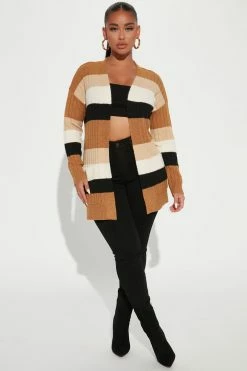 Fashion Nova Cardigans Better Left Unsaid Striped Cardigan - Gold/combo