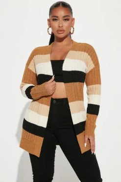 Fashion Nova Cardigans Better Left Unsaid Striped Cardigan - Gold/combo