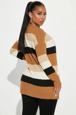 Fashion Nova Cardigans Better Left Unsaid Striped Cardigan - Gold/combo