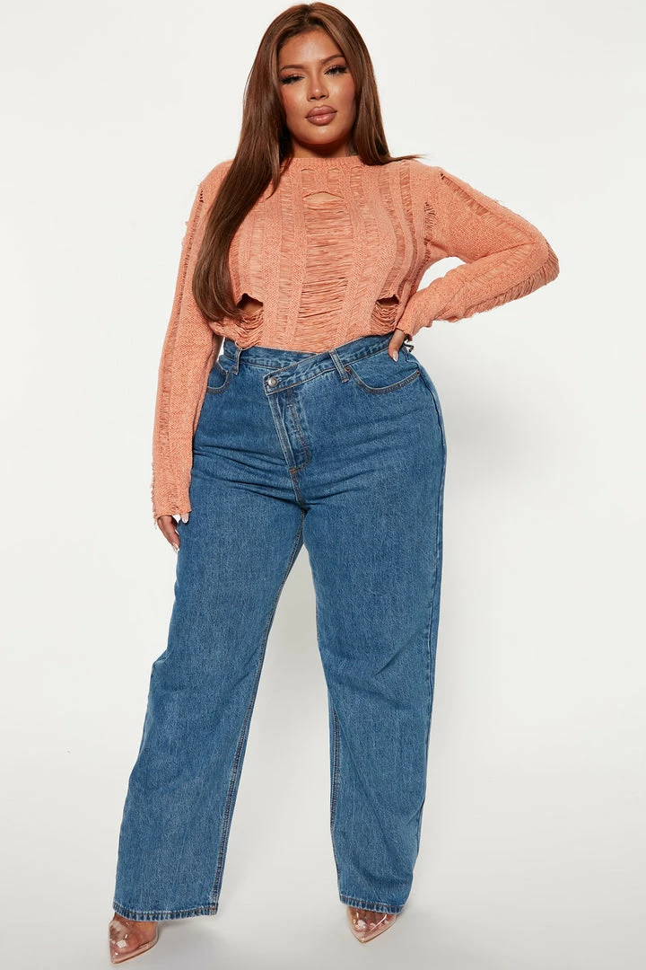 Fashion Nova Courtney Destroyed Sweater - Peach Pullovers
