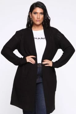 Fashion Nova Throw It On Ribbed Cardigan - Black Cardigans