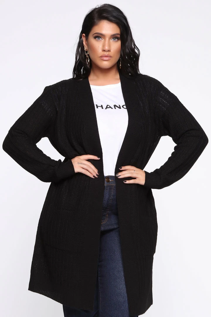 Fashion Nova Throw It On Ribbed Cardigan - Black Cardigans