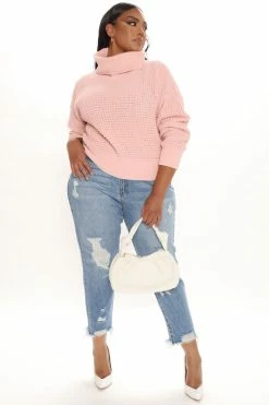 Fashion Nova Cozy Days Turtleneck Sweater - Blush