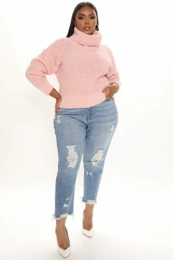 Fashion Nova Cozy Days Turtleneck Sweater - Blush