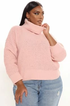 Fashion Nova Cozy Days Turtleneck Sweater - Blush