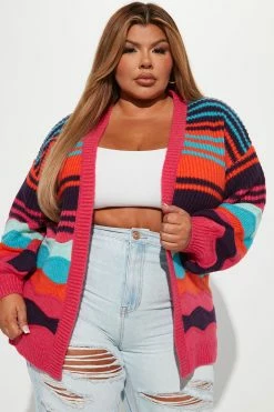 Fashion Nova Total Flirt Striped Cardigan - Pink/combo