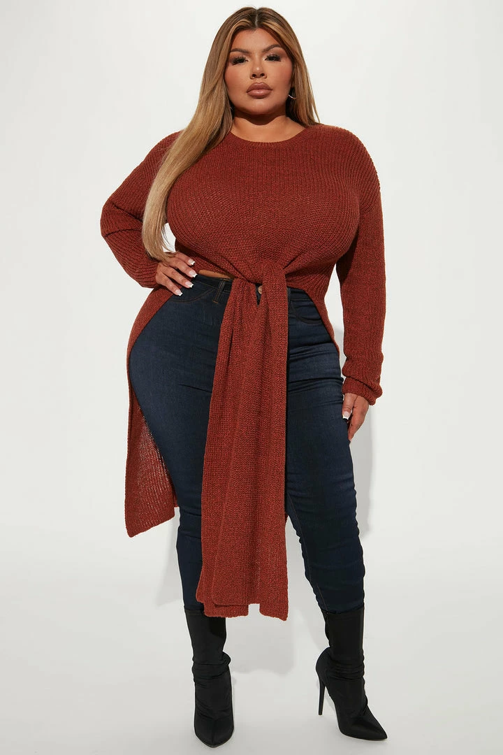 Fashion Nova Dream Girl Tunic Sweater - Brown/combo Pullovers