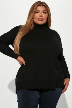 Fashion Nova Pullovers Tune It Out Turtleneck Tunic Sweater - Black