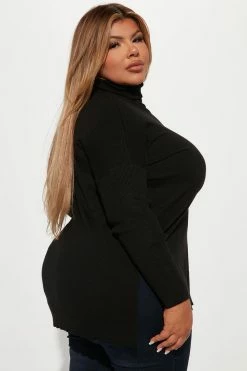 Fashion Nova Pullovers Tune It Out Turtleneck Tunic Sweater - Black