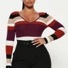 Fashion Nova Pullovers Kallan Knit Striped Sweater Top - Purple/combo