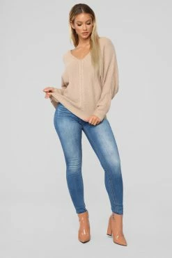 Fashion Nova Brandy Lace Up Sweater - Cocoa