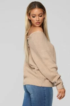 Fashion Nova Brandy Lace Up Sweater - Cocoa