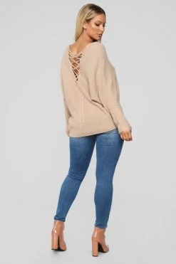 Fashion Nova Brandy Lace Up Sweater - Cocoa