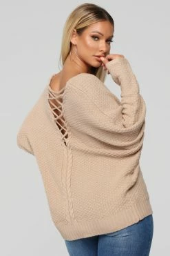 Fashion Nova Brandy Lace Up Sweater - Cocoa