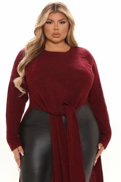 Fashion Nova Pullovers Kara Tie Front Sweater - Burgundy
