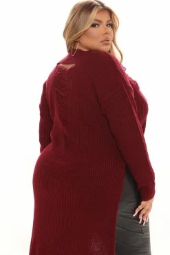 Fashion Nova Pullovers Kara Tie Front Sweater - Burgundy