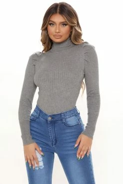 Fashion Nova Get On With It Turtleneck Sweater - Heather Grey