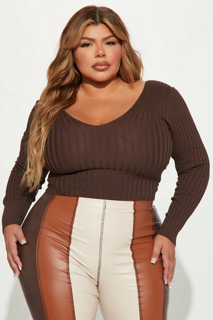 Fashion Nova Kallan Knit Sweater Top - Brown