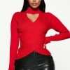 Fashion Nova Pullovers Turning Looks Criss Cross Mock Neck Sweater - Red