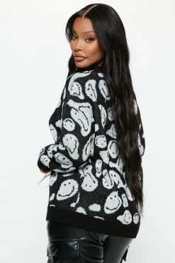 Fashion Nova Trippy Smiles Crew Neck Sweater - Black/combo