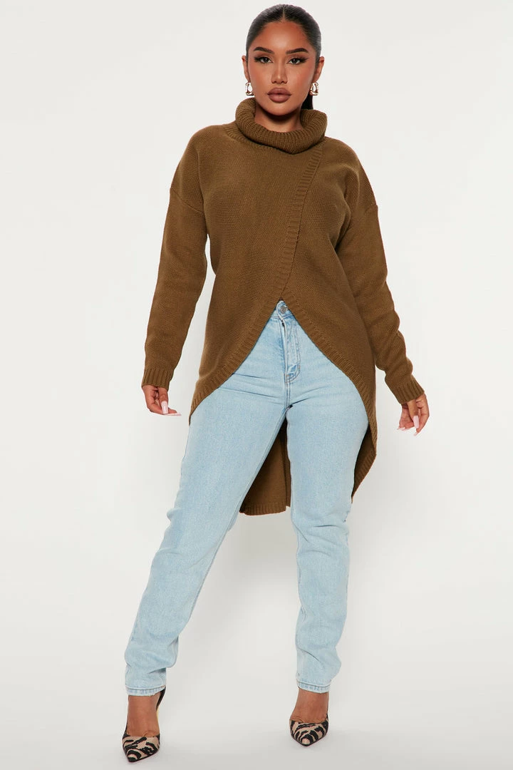 Fashion Nova Pullovers By My Side Turtle Neck Sweater - Olive