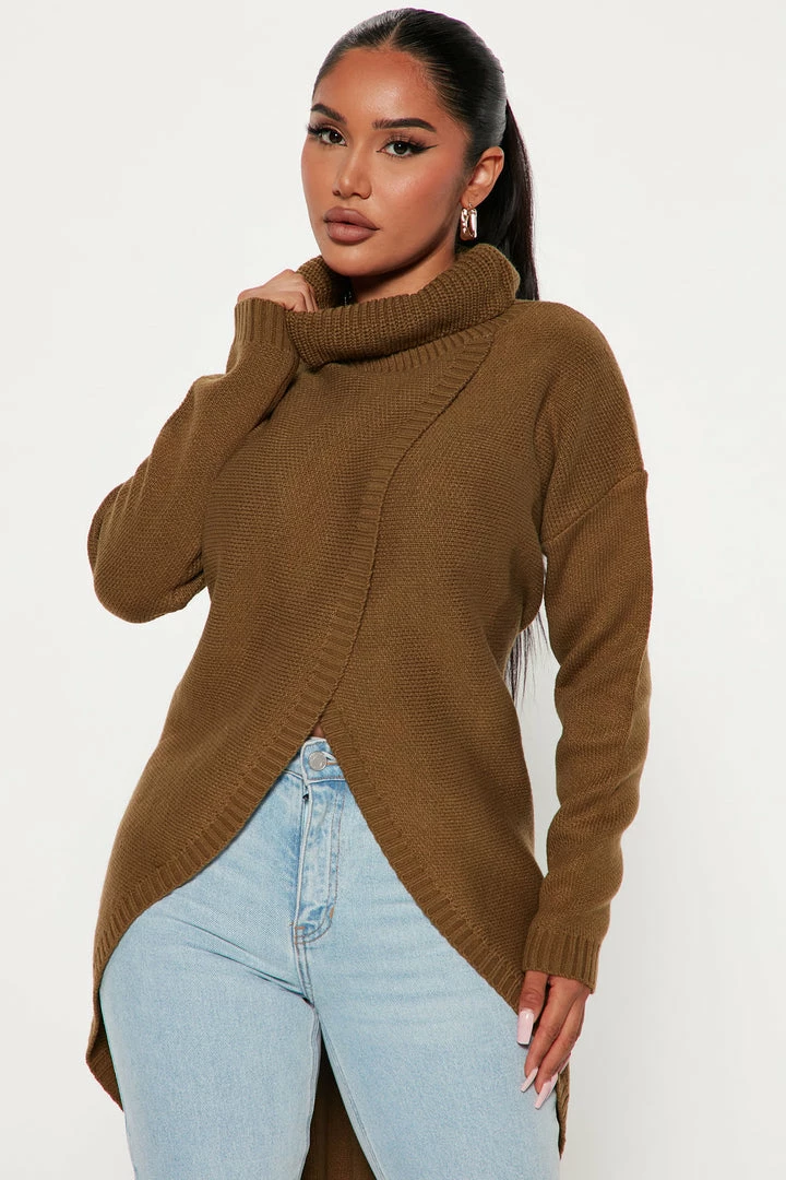 Fashion Nova Pullovers By My Side Turtle Neck Sweater - Olive