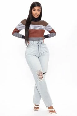 Fashion Nova Pullovers Kyra Turtleneck Ribbed Sweater - Navy/combo