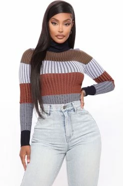 Fashion Nova Pullovers Kyra Turtleneck Ribbed Sweater - Navy/combo