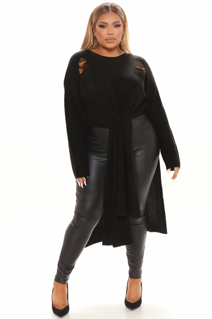 Flash Sale ⭐ Fashion Nova Pullovers Kara Tie Front Sweater - Black ⌛ 6 Fashion Nova Pullovers Kara Tie Front Sweater - Black