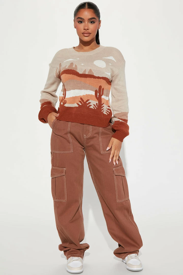 Fashion Nova Mojave Sunset Sweater - Brown/combo