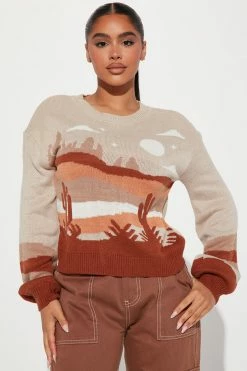 Fashion Nova Mojave Sunset Sweater - Brown/combo
