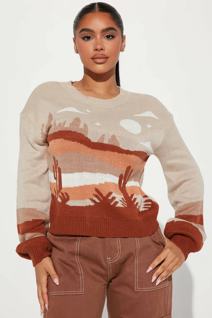 Fashion Nova Mojave Sunset Sweater - Brown/combo