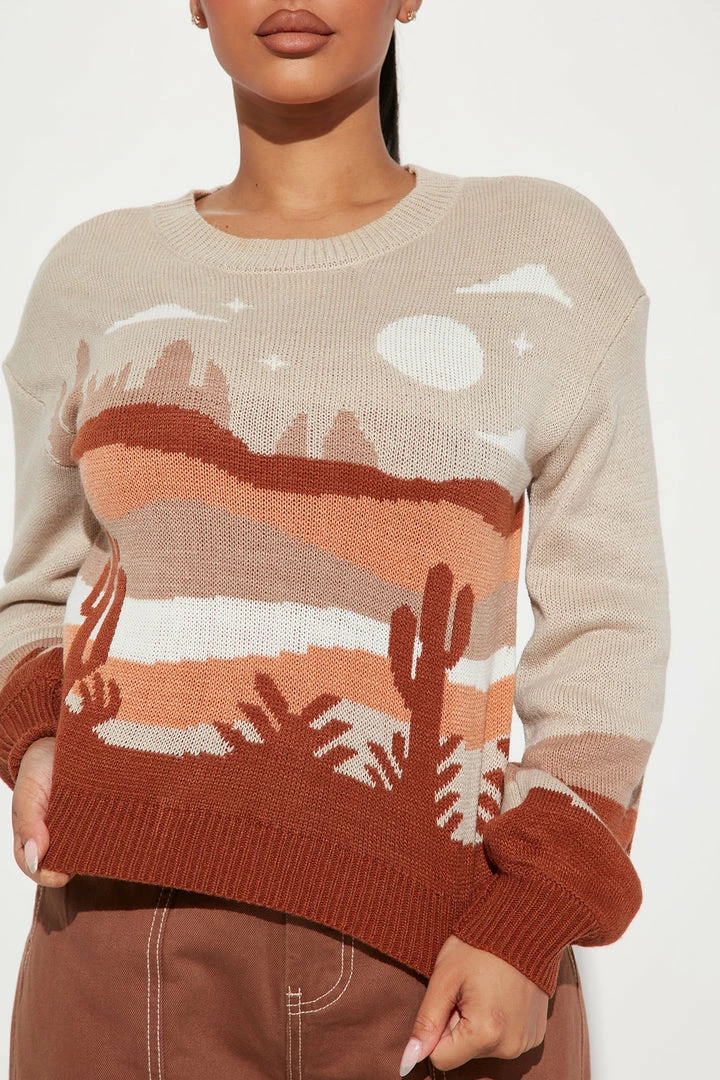 Fashion Nova Mojave Sunset Sweater - Brown/combo