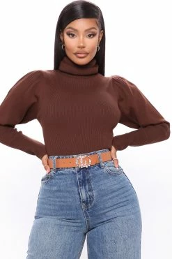 Fashion Nova Adored By You Turtleneck Sweater - Brown