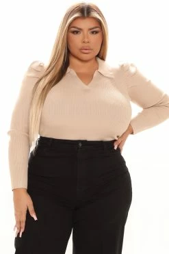 Fashion Nova Pullovers Central Park Puff Sleeve Sweater - Beige