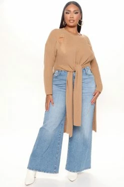 Fashion Nova Pullovers Kara Tie Front Sweater - Tan