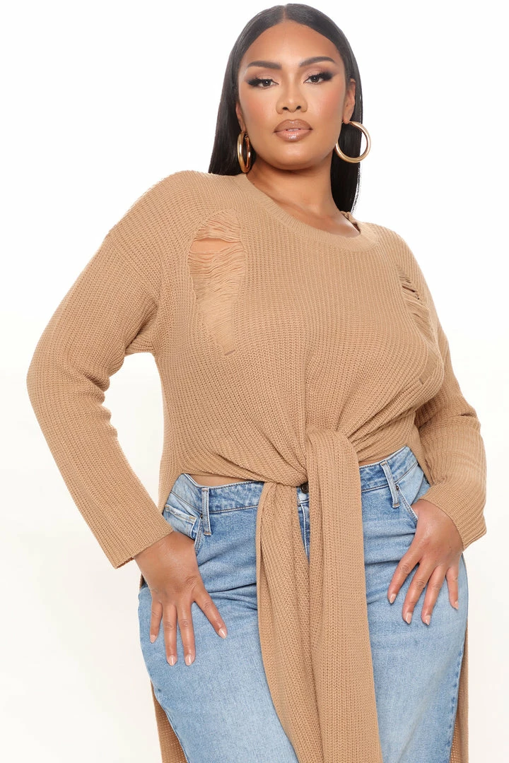 Fashion Nova Pullovers Kara Tie Front Sweater - Tan