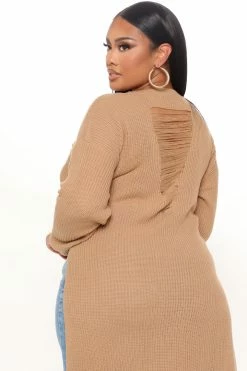 Fashion Nova Pullovers Kara Tie Front Sweater - Tan