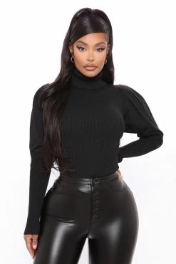 Fashion Nova Adored By You Turtleneck Sweater - Black