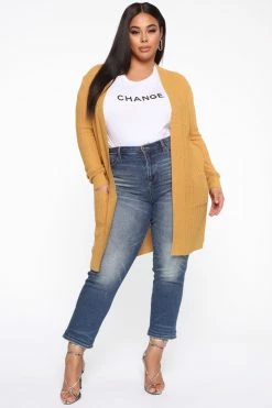 Fashion Nova Cardigans Throw It On Ribbed Cardigan - Mustard