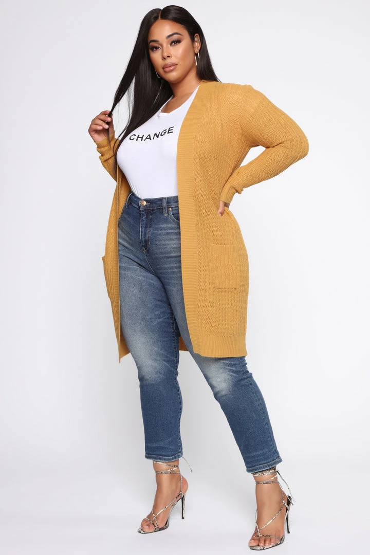 Fashion Nova Cardigans Throw It On Ribbed Cardigan - Mustard