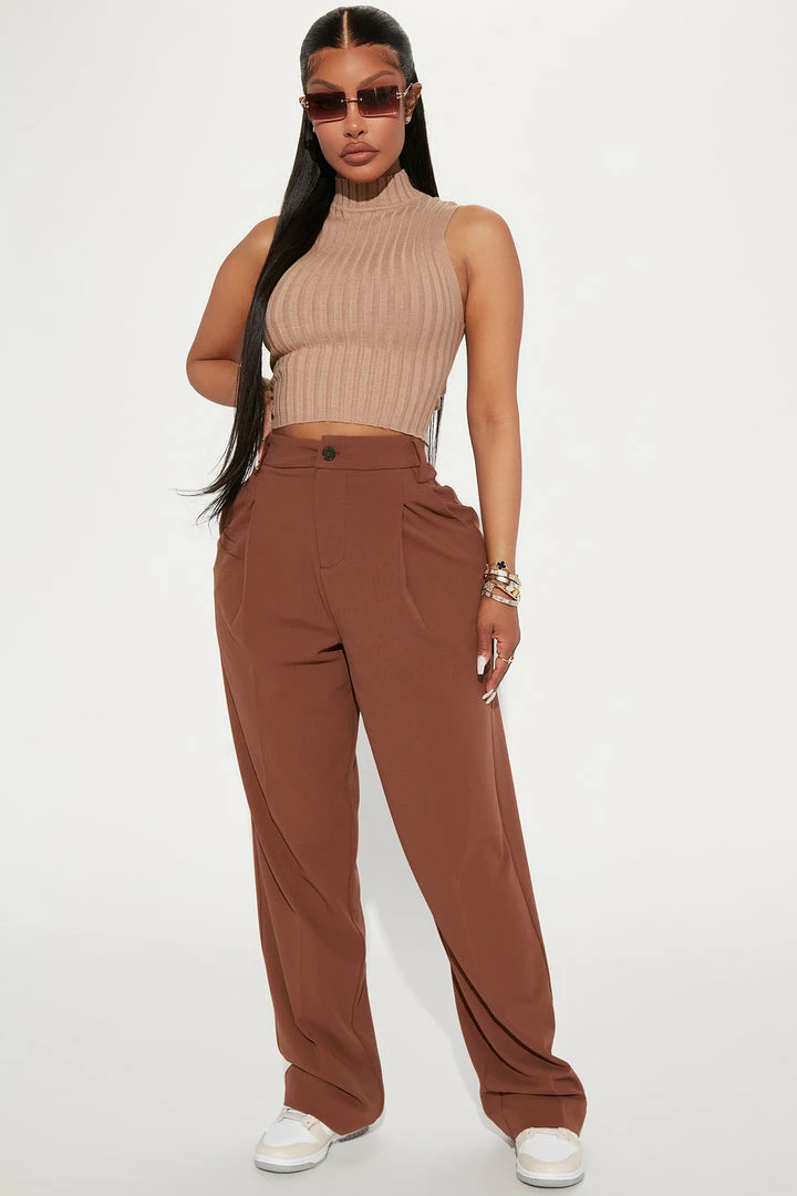 Fashion Nova Debby Ribbed Mock Neck Sweater Tank - Mocha Pullovers