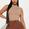 Fashion Nova Debby Ribbed Mock Neck Sweater Tank - Mocha Pullovers