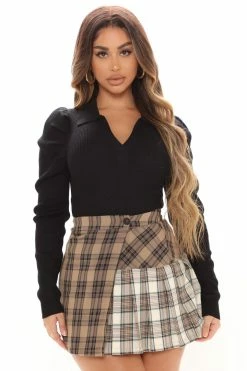 Fashion Nova Central Park Puff Sleeve Sweater - Black Pullovers