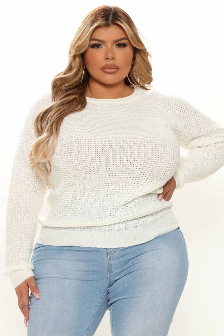Fashion Nova Ariana Waffle Sweater - Ivory Pullovers