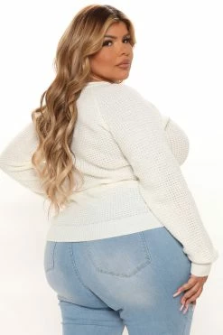 Fashion Nova Ariana Waffle Sweater - Ivory Pullovers